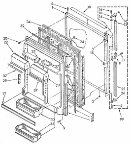 Refrigerator Door Diagram and Parts List for 1069608610 SKR501W0 Kenmore Refrigerator