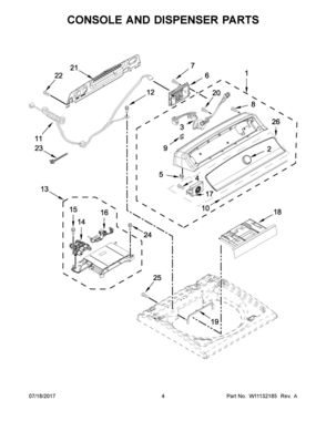 03 - CONSOLE AND DISPENSER PARTS Diagram and Parts List for  Whirlpool Washer