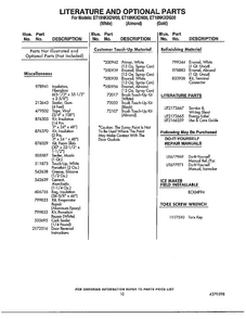 Literature And Optional Parts Diagram and Parts List for ET18NKDN00  Whirlpool Refrigerator