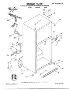 Cabinet Parts Diagram and Parts List for ET18NKDN00  Whirlpool Refrigerator