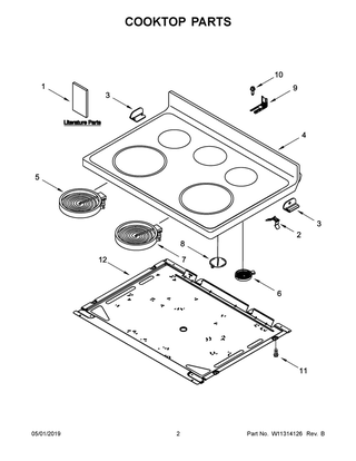 Cooktop Parts Diagram and Parts List for  Whirlpool Range