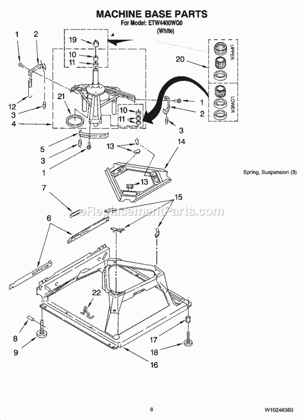MACHINE BASE PARTS Diagram and Parts List for  Estate Washer