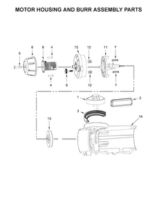 Motor Housing And Burr Assembly Parts Diagram and Parts List for  KitchenAid Coffee Grinder