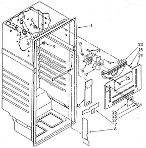 Liner Diagram and Parts List for ET18NKXSN04  Whirlpool Refrigerator