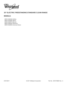 Cover Sheet Diagram and Parts List for  Whirlpool Range