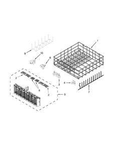 Lower Rack Parts Diagram and Parts List for  Whirlpool Dishwasher