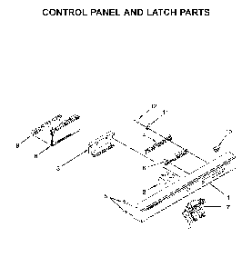 Control panel and latch parts Diagram and Parts List for  Whirlpool Dishwasher