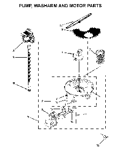 Pump, washarm and motor parts Diagram and Parts List for  Whirlpool Dishwasher