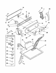 Top And Console Parts Diagram and Parts List for 110C73512201  Kenmore Dryer