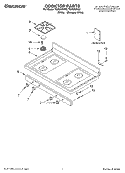 COOKTOP, LITERATURE Diagram and Parts List for TGP325KW0  Estate Range