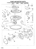 PUMP AND MOTOR PARTS Diagram and Parts List for  Whirlpool Dishwasher