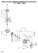 BRAKE, CLUTCH, GEARCASE, MOTOR AND PUMP PARTS Diagram and Parts List for WTW5590ST0  Whirlpool Washer