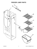 FREEZER LINER PARTS Diagram and Parts List for  Whirlpool Refrigerator