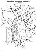 CONTROLS AND REAR PANEL PARTS Diagram and Parts List for  Whirlpool Washer
