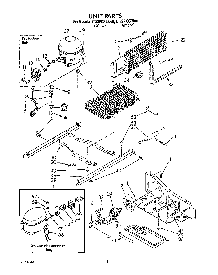 UNIT Diagram and Parts List for ET22PKXZN00  Whirlpool Refrigerator