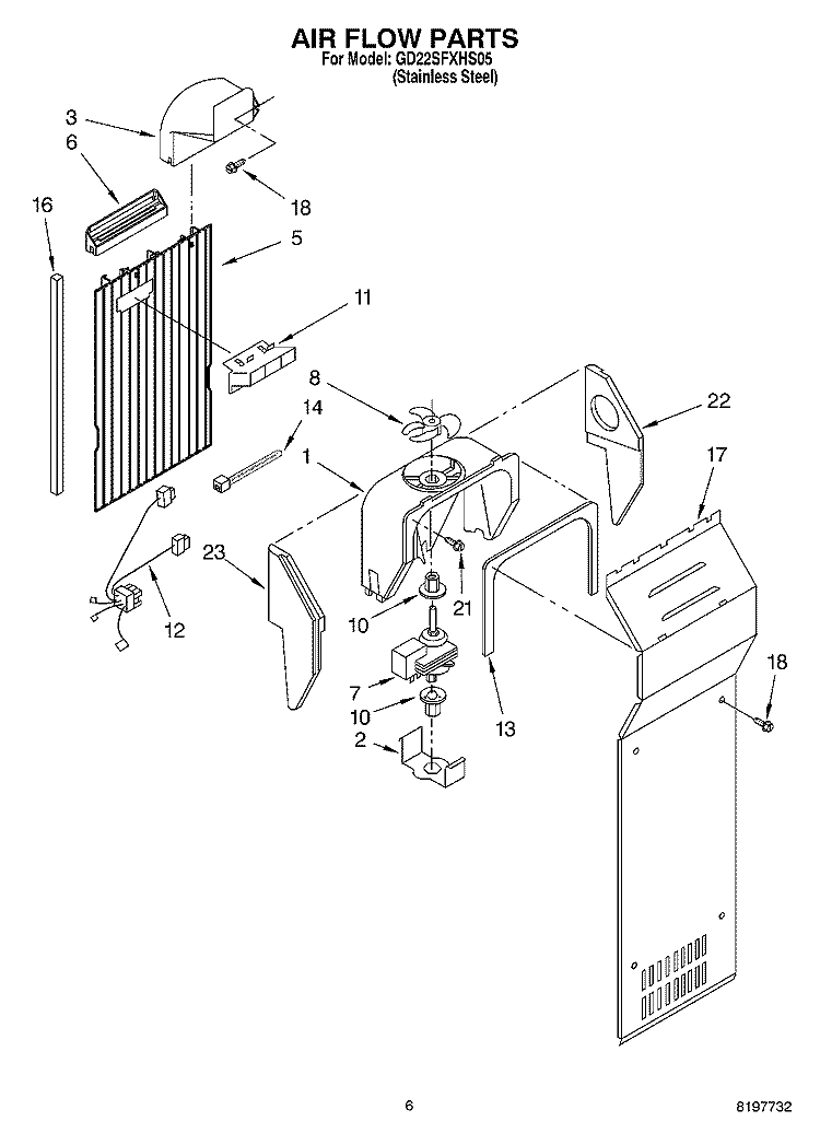 AIR FLOW Diagram and Parts List for GD22SFXHS05  Whirlpool Refrigerator