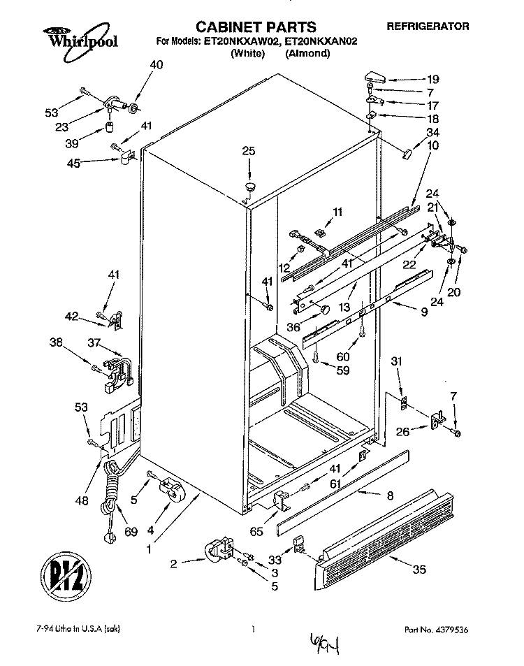 CABINET Diagram and Parts List for ET20NKXAN02  Whirlpool Refrigerator