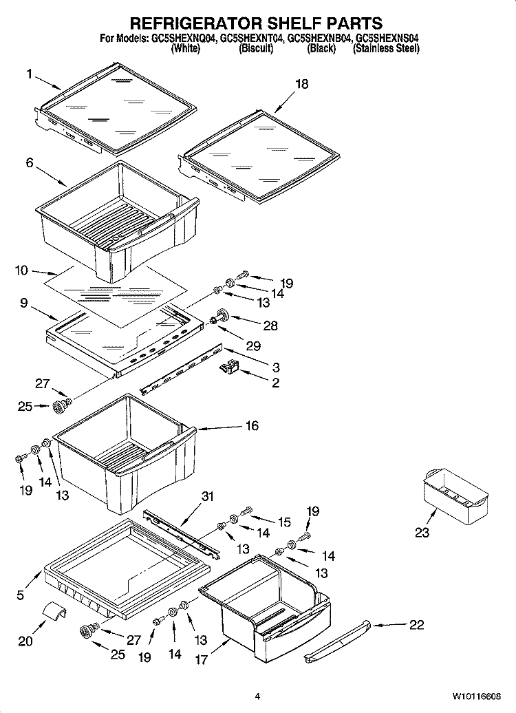 REFRIGERATOR SHELF PARTS Diagram and Parts List for GC5SHEXNQ04  Whirlpool Refrigerator