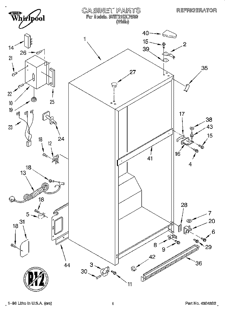 CABINET Diagram and Parts List for  Whirlpool Refrigerator