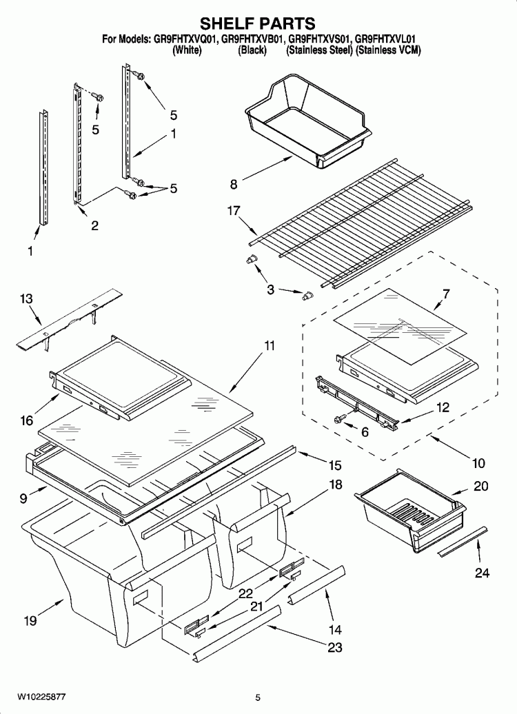 SHELF PARTS Diagram and Parts List for GR9FHTXVL01  Whirlpool Refrigerator