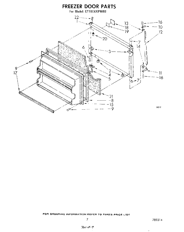 FREEZER DOOR Diagram and Parts List for ET18EKXPWR0  Whirlpool Refrigerator