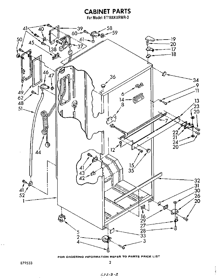CABINET Diagram and Parts List for ET18XKXRWR3  Whirlpool Refrigerator