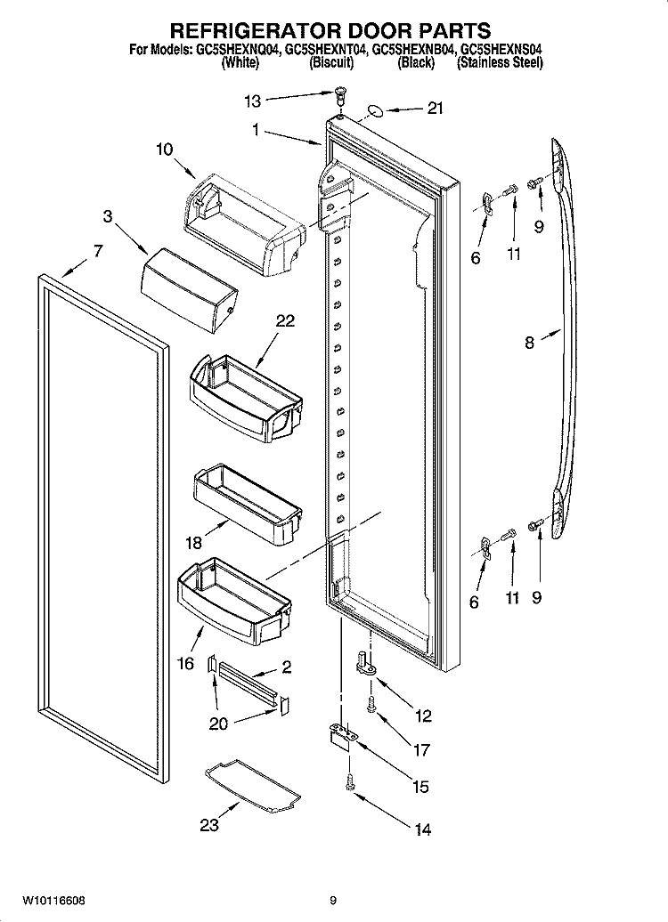 REFRIGERATOR DOOR PARTS Diagram and Parts List for GC5SHEXNQ04  Whirlpool Refrigerator