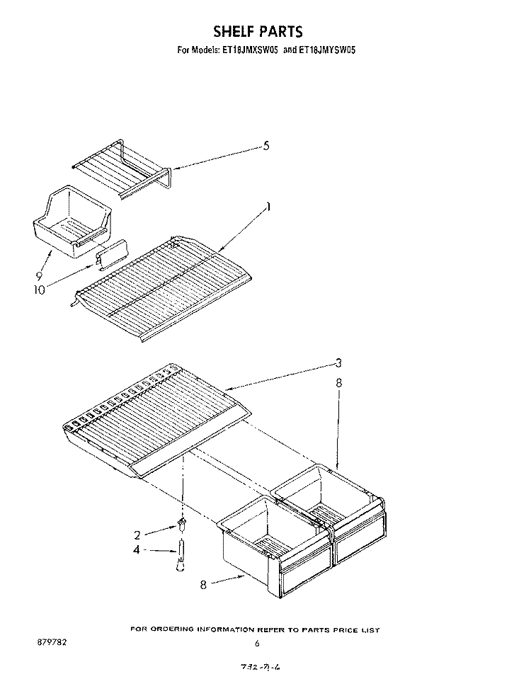 SHELF Diagram and Parts List for ET18JMYSN05  Whirlpool Refrigerator