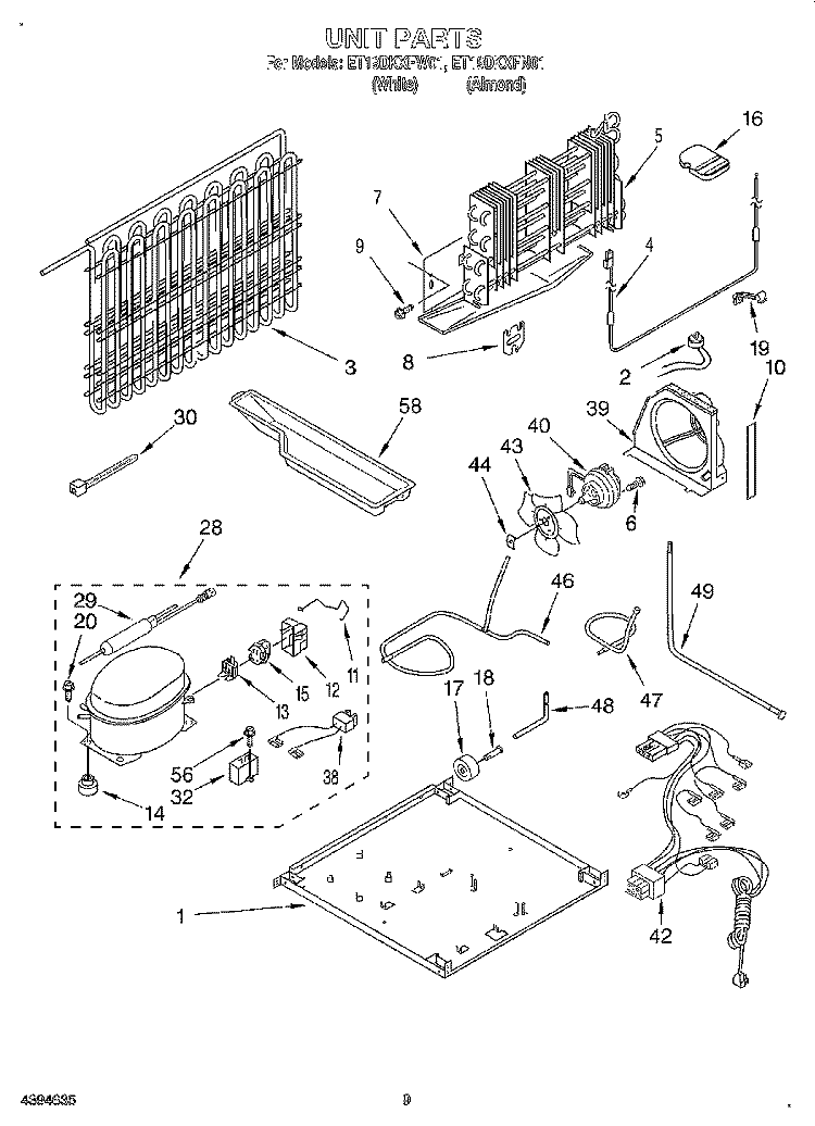 UNIT Diagram and Parts List for ET19DKXFW01  Whirlpool Refrigerator