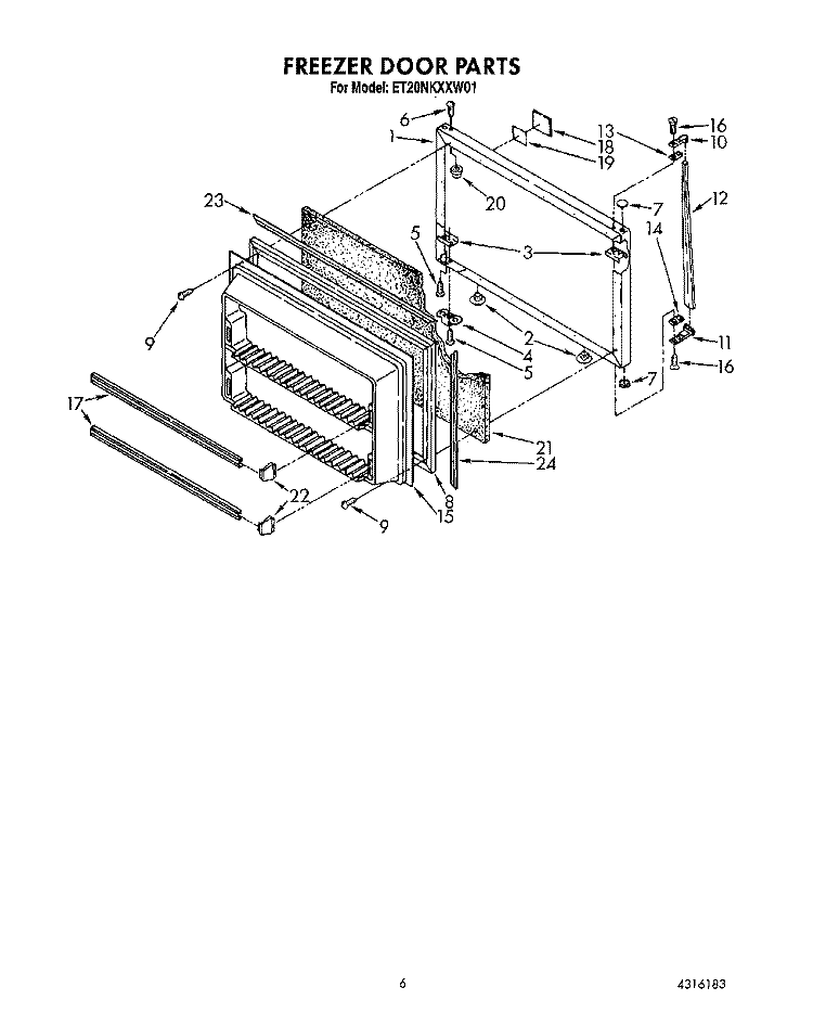 FREEZER DOOR Diagram and Parts List for ET20NKXXN01  Whirlpool Refrigerator