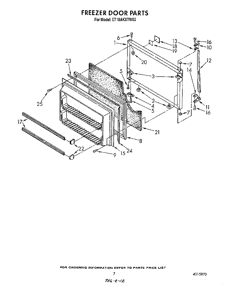 FREEZER DOOR Diagram and Parts List for ET18AKXTF02  Whirlpool Refrigerator