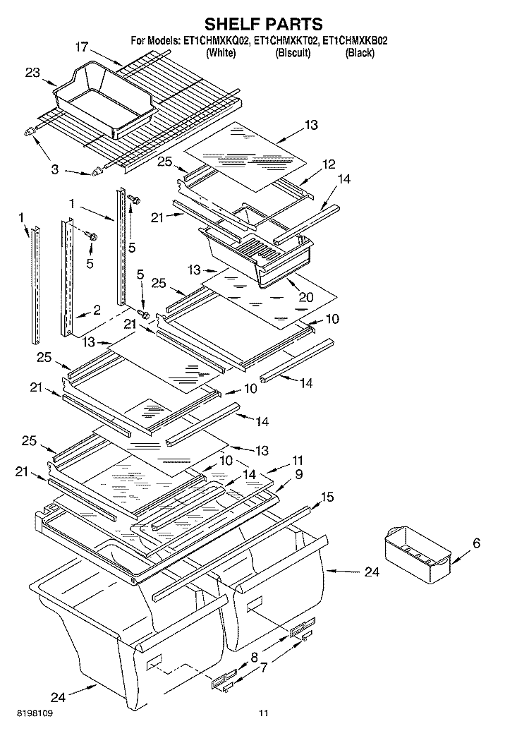 SHELF, OPTIONAL Diagram and Parts List for ET1CHMXKB02  Whirlpool Refrigerator