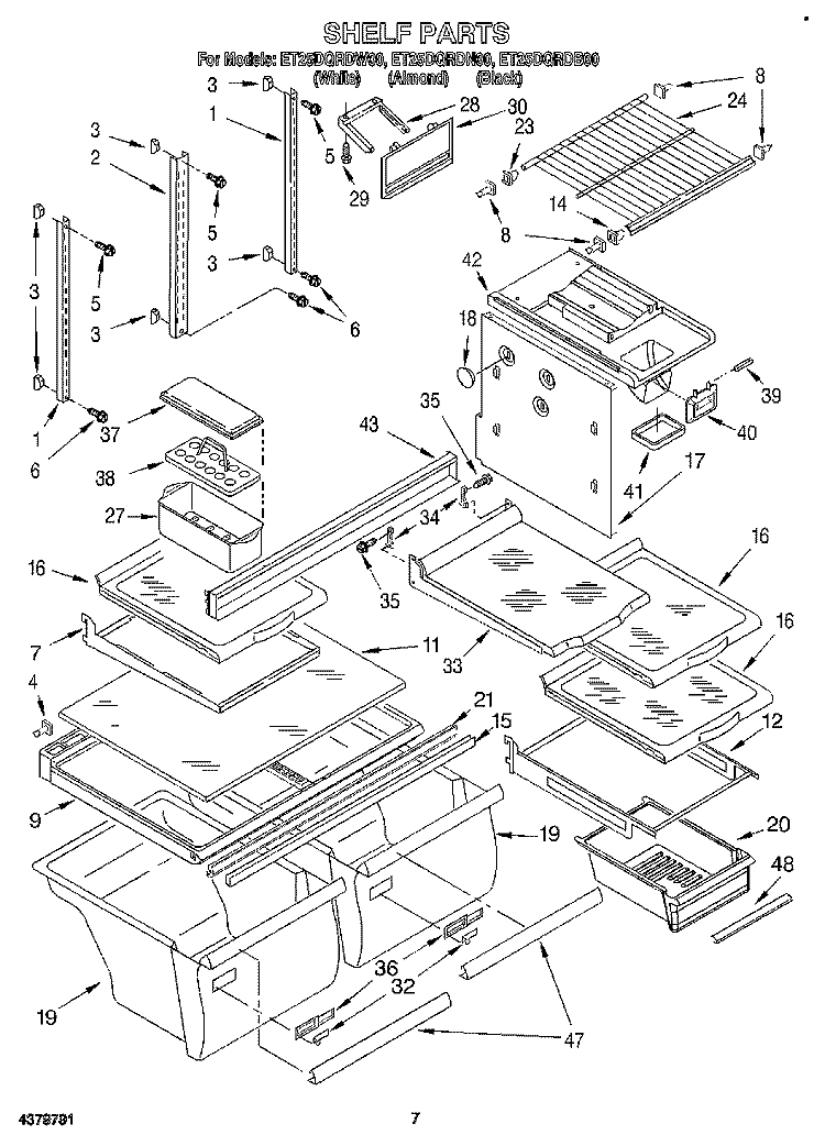 SHELF, LIT/OPTIONAL Diagram and Parts List for ET25DQRDB00  Whirlpool Refrigerator