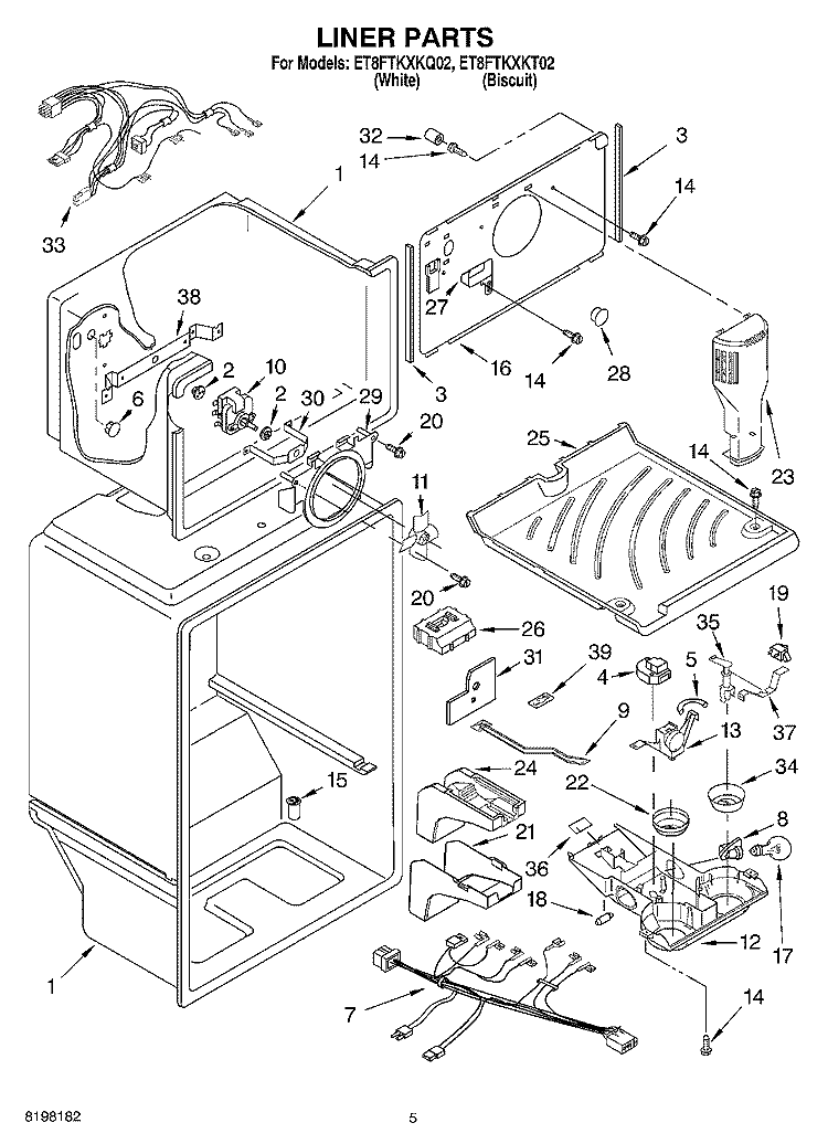 LINER Diagram and Parts List for ET8FTKXKT02  Whirlpool Refrigerator
