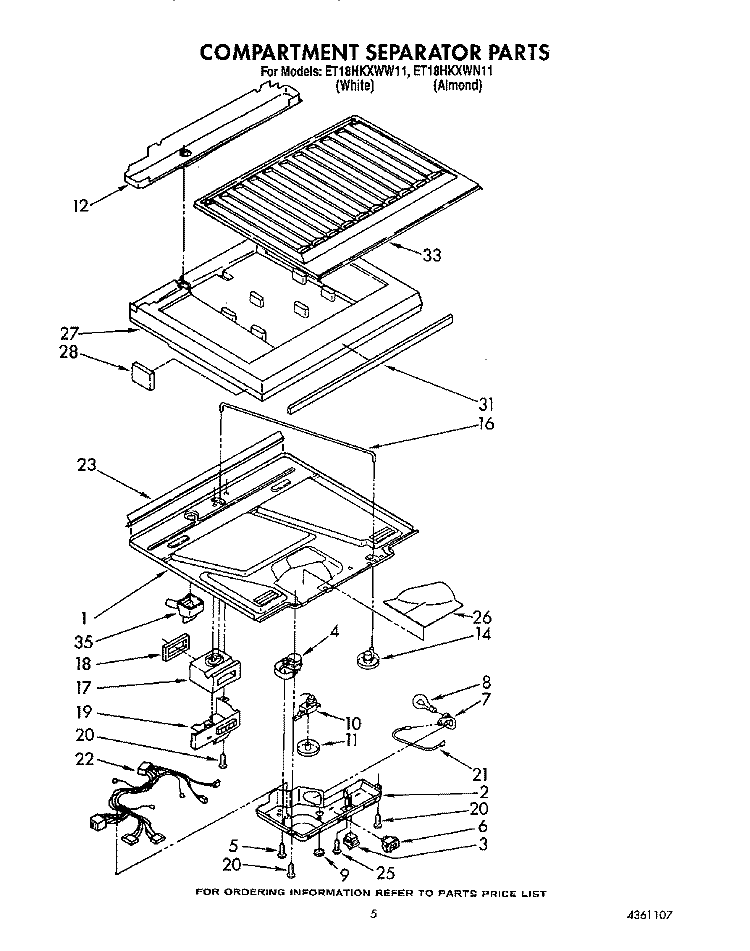 COMPARTMENT SEPARATOR Diagram and Parts List for ET18HKXWN11  Whirlpool Refrigerator