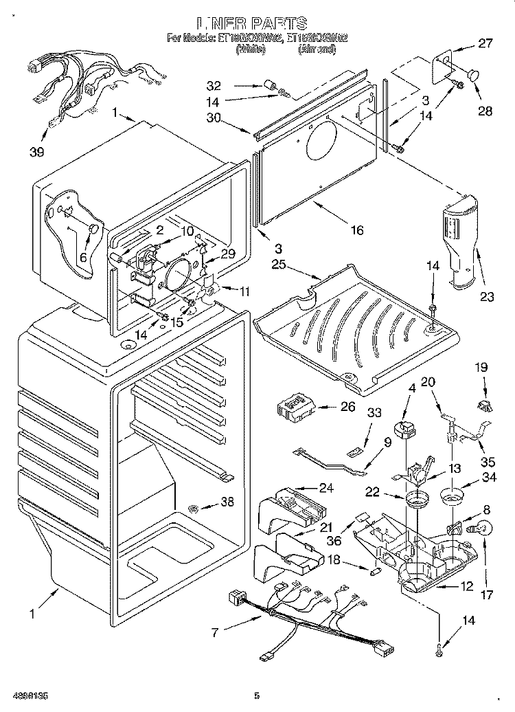 LINER Diagram and Parts List for ET18GKXGW02  Whirlpool Refrigerator