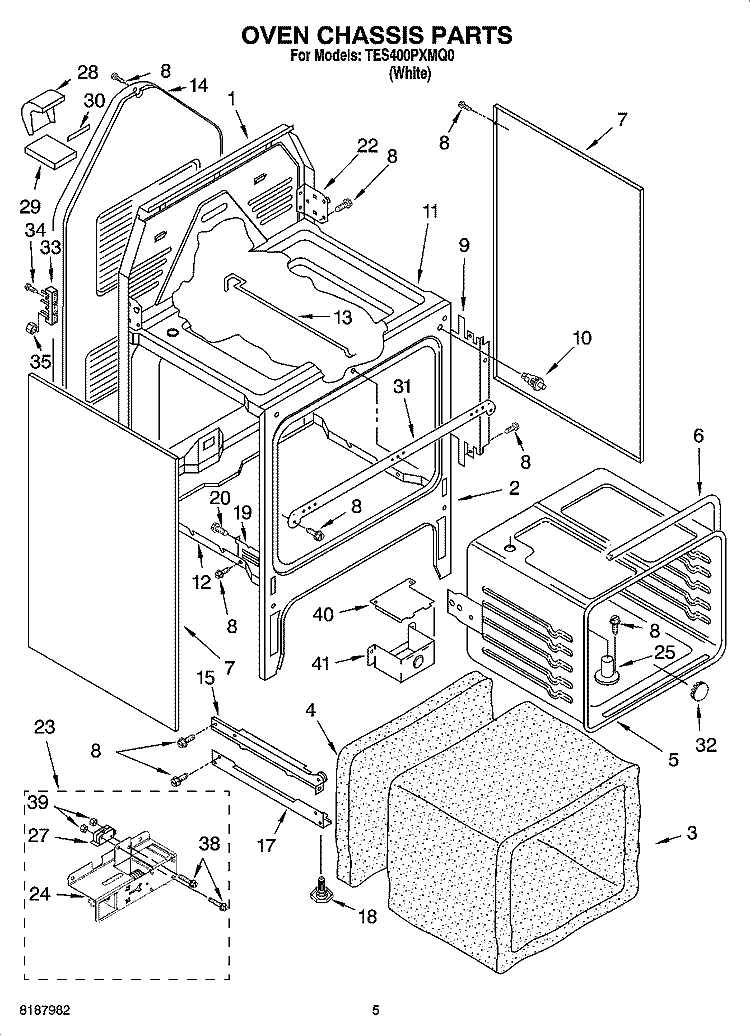 OVEN CHASSIS PARTS Diagram and Parts List for TES400PXMQ0  Estate Range