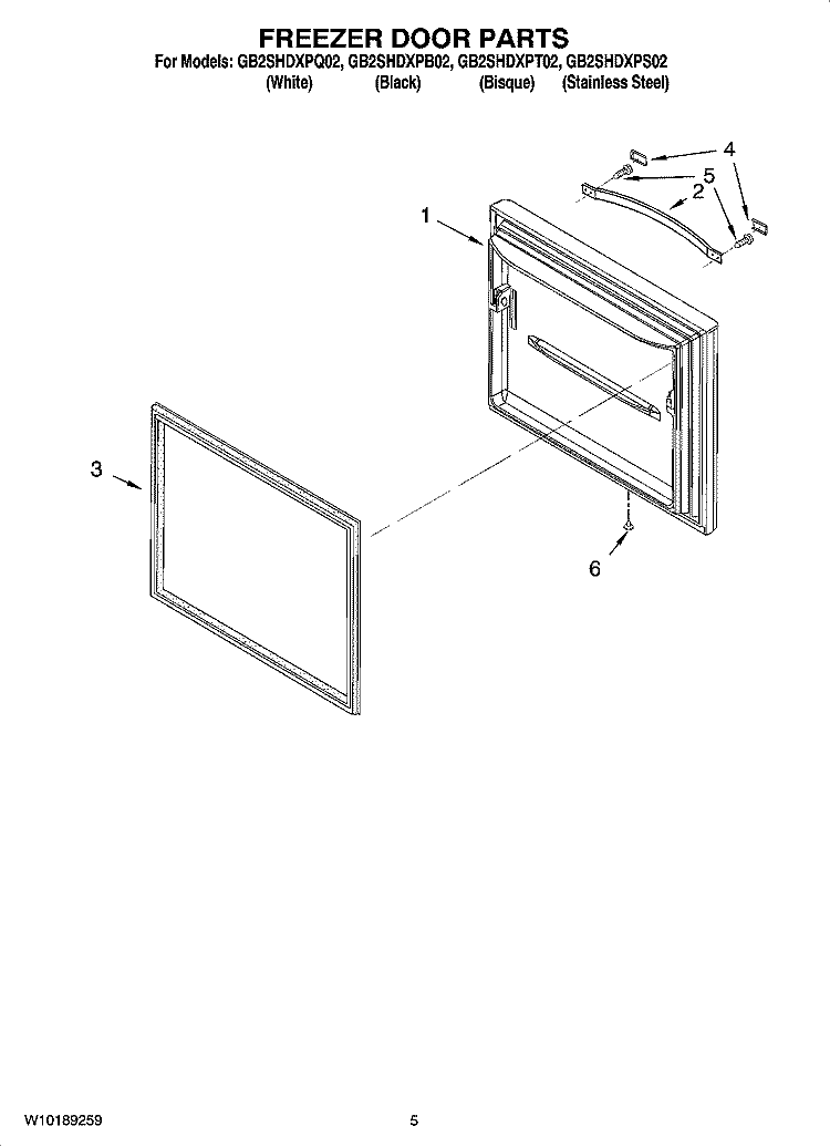 FREEZER DOOR PARTS Diagram and Parts List for GB2SHDXPB02  Whirlpool Refrigerator
