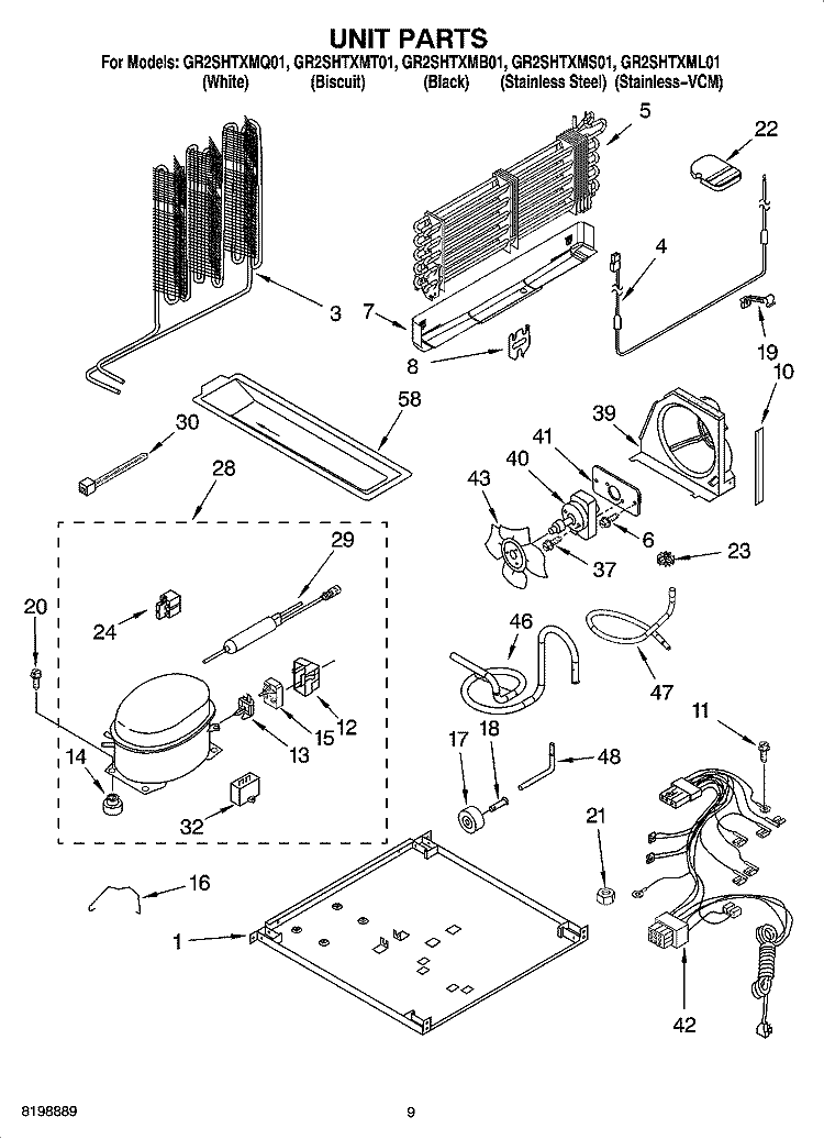 UNIT PARTS Diagram and Parts List for GR2SHTXMB01  Whirlpool Refrigerator