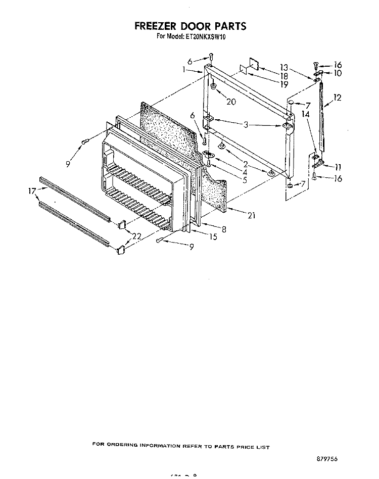 FREEZER DOOR Diagram and Parts List for ET20NKXSW10  Whirlpool Refrigerator