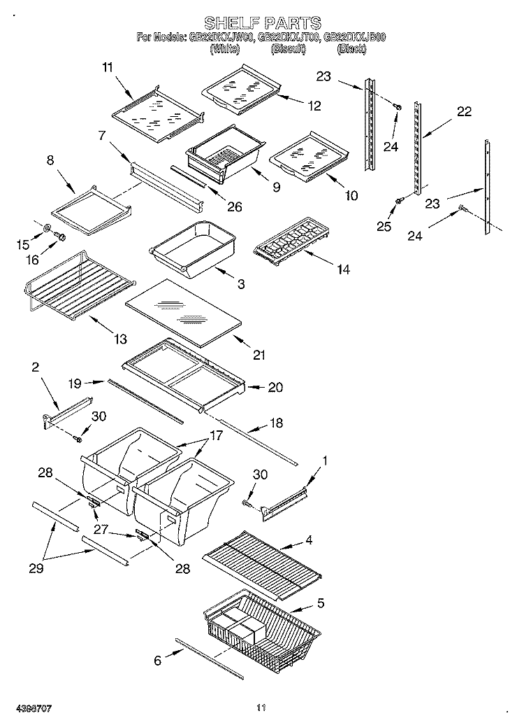 SHELF, OPTIONAL Diagram and Parts List for GB22DKXJB00  Whirlpool Refrigerator