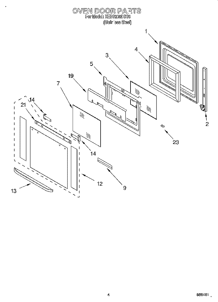OVEN DOOR Diagram and Parts List for KEBS208DSS6  KitchenAid Wall Oven