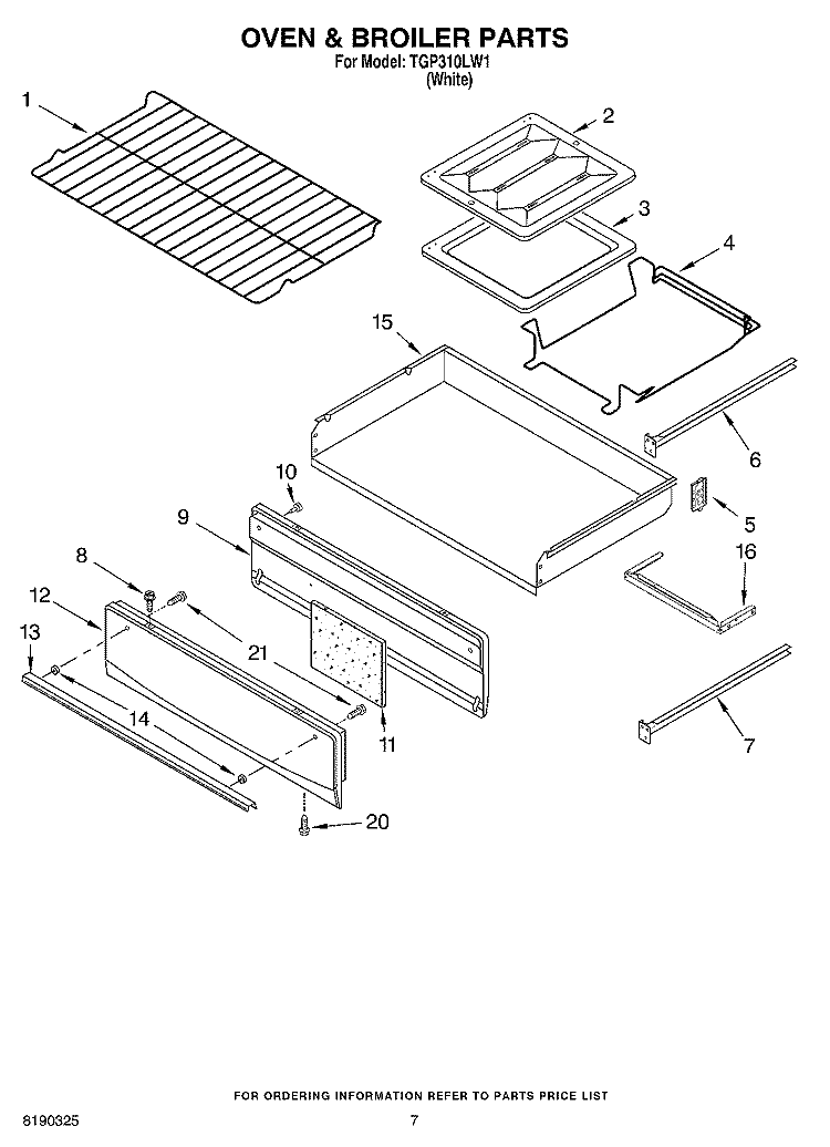 OVEN & BROILER PARTS Diagram and Parts List for TGP310LW1  Estate Range