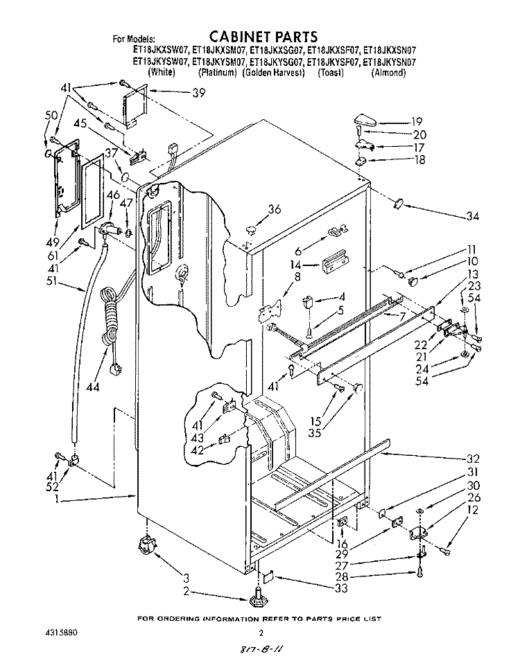 CABINET Diagram and Parts List for ET18JKYSF07  Whirlpool Refrigerator