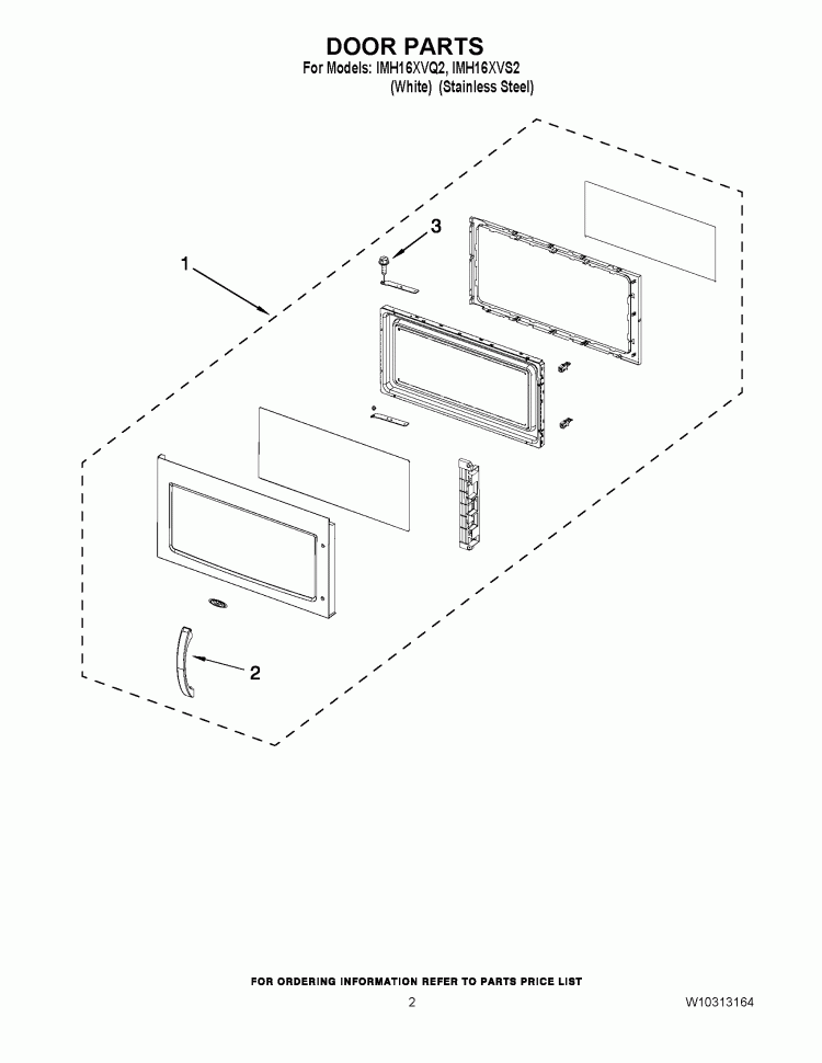 DOOR PARTS Diagram and Parts List for  Whirlpool Microwave