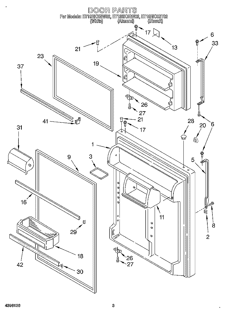 DOOR Diagram and Parts List for ET19RKXGN02  Whirlpool Refrigerator