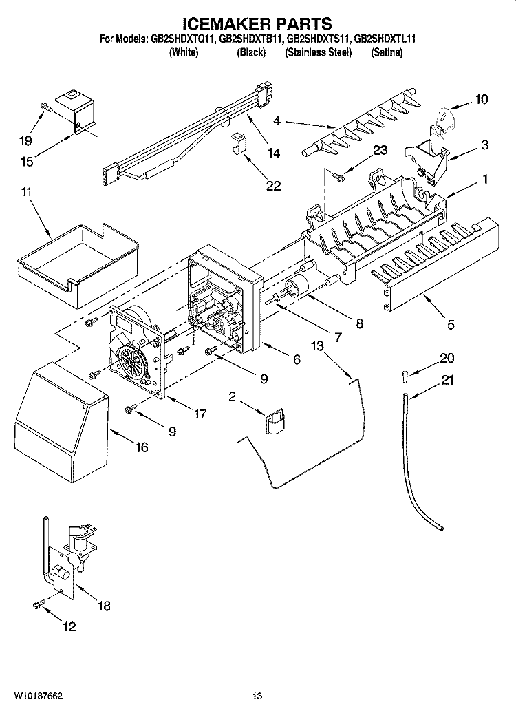 ICEMAKER PARTS, OPTIONAL PARTS Diagram and Parts List for GB2SHDXTQ11  Whirlpool Refrigerator