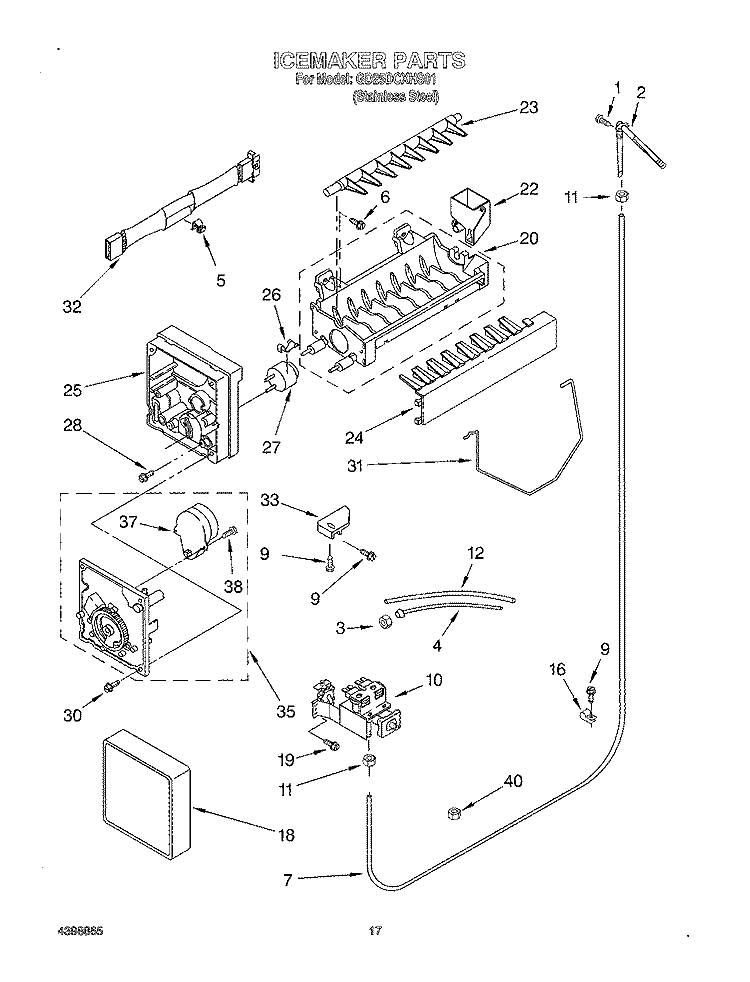 ICEMAKER Diagram and Parts List for GD25DCXHS01  Whirlpool Refrigerator