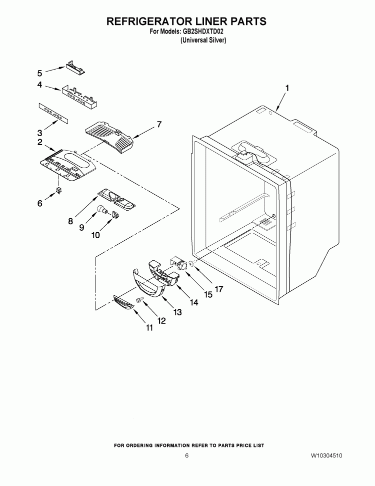 REFRIGERATOR LINER PARTS Diagram and Parts List for GB2SHDXTD02  Whirlpool Refrigerator