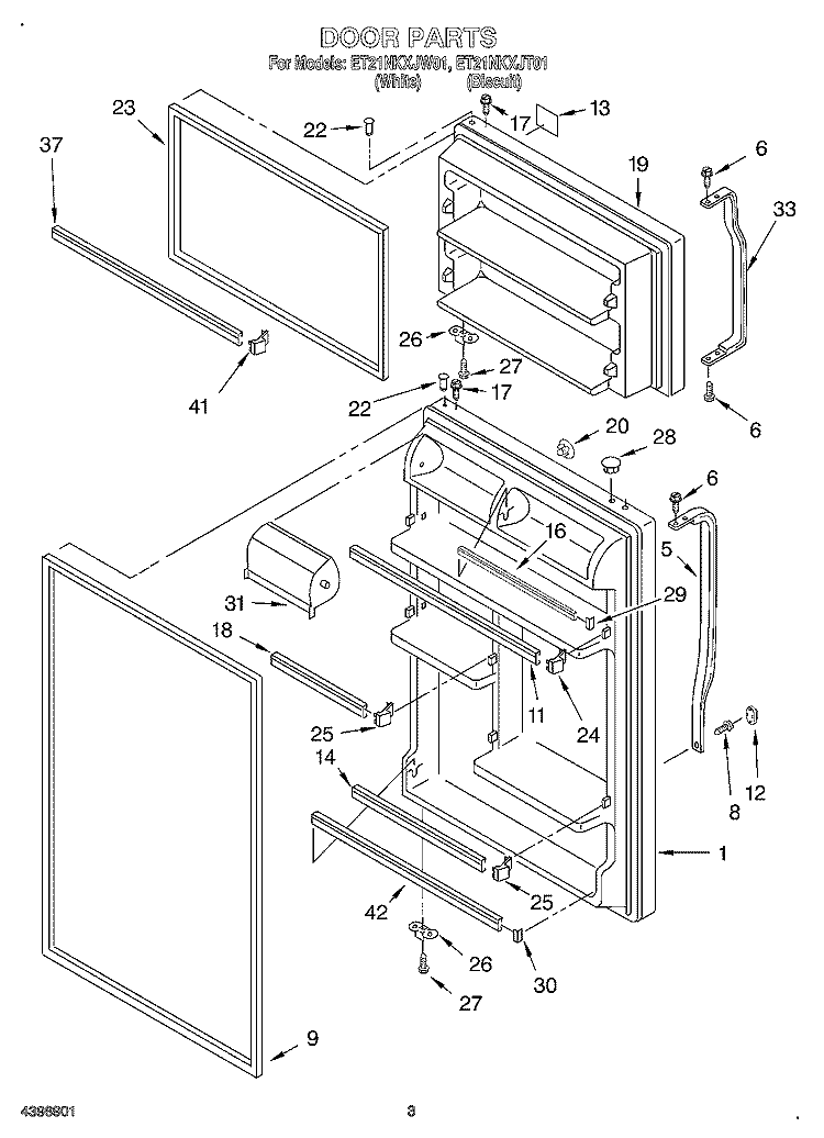 DOOR Diagram and Parts List for ET21NKXJW01  Whirlpool Refrigerator